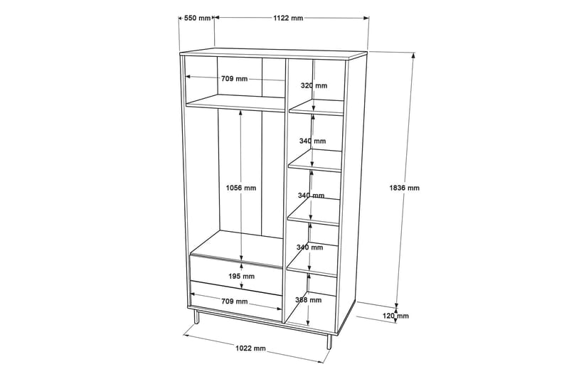 Liyakat Garderobe 112,2 cm - Eik - Oppbevaring - Klesoppbevaring - Garderober & garderobesystem