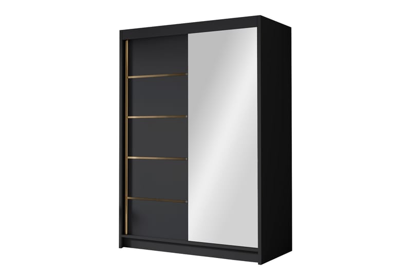 Lungos Garderobe med Speil 120x200 cm - Svart - Oppbevaring - Klesoppbevaring - Garderober & garderobesystem