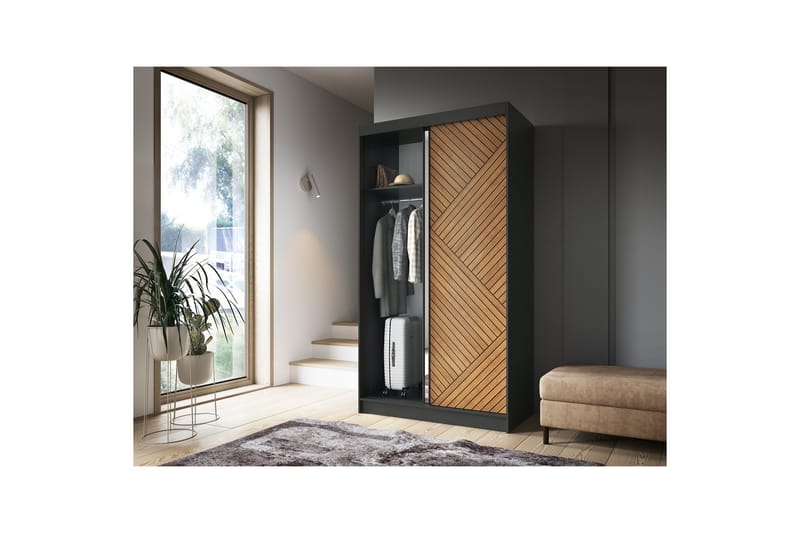 Marrphy Garderobe med Speil 120x220 cm - Brun - Oppbevaring - Klesoppbevaring - Garderober & garderobesystem