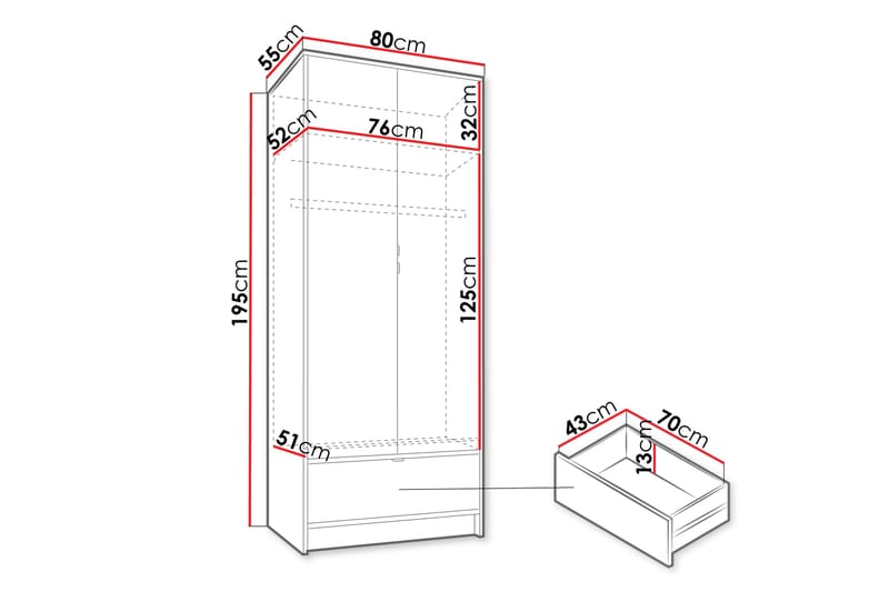 Munkedal Garderobe 80 cm - Hvit - Oppbevaring - Klesoppbevaring - Garderober & garderobesystem