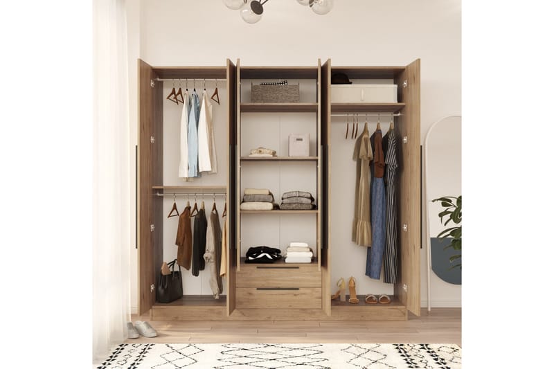 Nagisa Garderobe 210 cm - Valnøtt - Oppbevaring - Klesoppbevaring - Garderober & garderobesystem