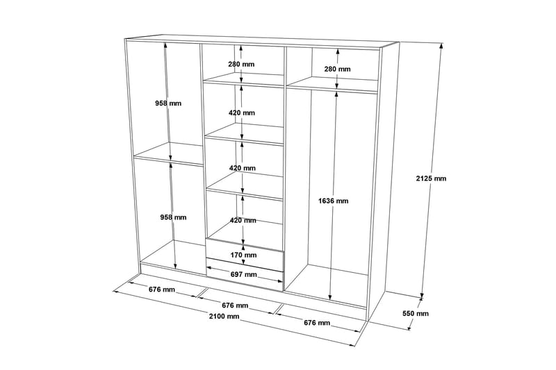 Nagisa Garderobe 210 cm - Valnøtt - Oppbevaring - Klesoppbevaring - Garderober & garderobesystem