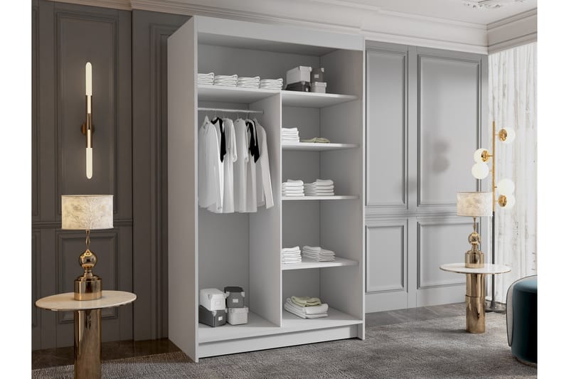 Narbonne Garderobe med Speil 100x200 cm - Beige - Oppbevaring - Klesoppbevaring - Garderober & garderobesystem