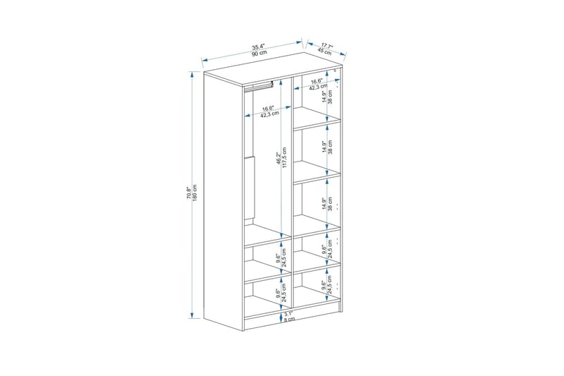 Newra Garderobe 90x180 cm - Hvit - Oppbevaring - Klesoppbevaring - Garderober & garderobesystem