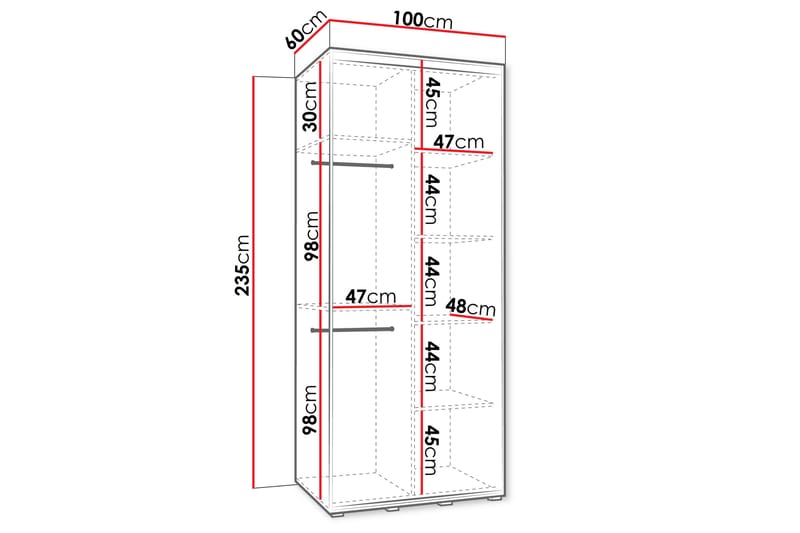 Norrebon Garderobe med Speil 100x235 cm - Beige - Oppbevaring - Klesoppbevaring - Garderober & garderobesystem