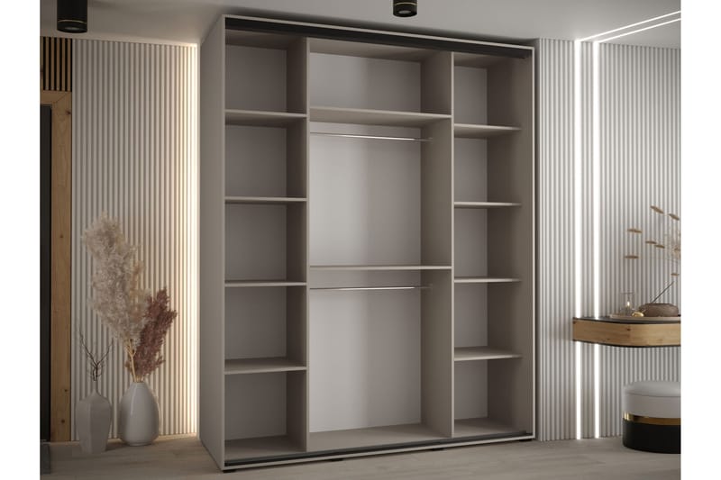 Norrebon Garderobe med Speil 200x235 cm - Beige - Oppbevaring - Klesoppbevaring - Garderober & garderobesystem