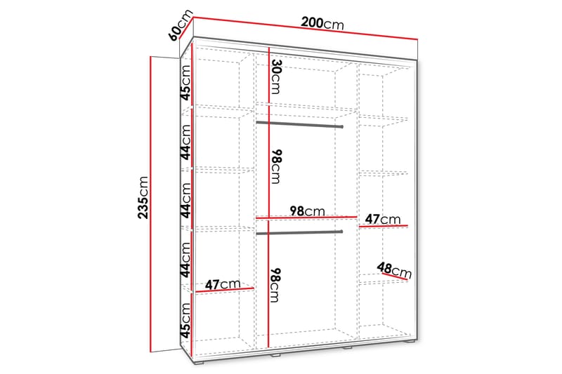 Norrebon Garderobe med Speil 200x235 cm - Beige - Oppbevaring - Klesoppbevaring - Garderober & garderobesystem