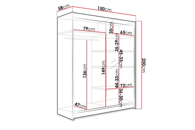 Pickering Garderobe med Speil 150x200 cm - Svart - Oppbevaring - Klesoppbevaring - Garderober & garderobesystem