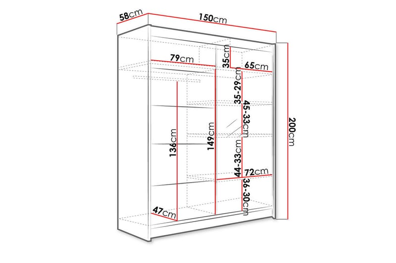 Pickering Garderobe med Speil 150x200 cm - Svart/Hvit - Oppbevaring - Klesoppbevaring - Garderober & garderobesystem