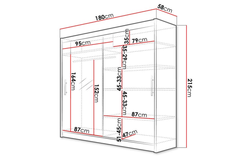 Prag Garderobe med Speil 180x215 cm - Hvit - Oppbevaring - Klesoppbevaring - Garderober & garderobesystem