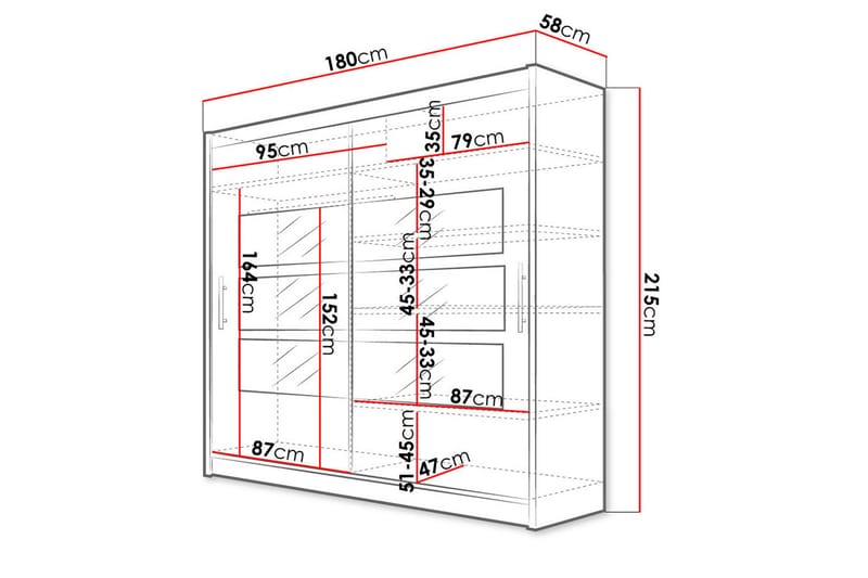 Prag Garderobe med Speil 180x215 cm - Hvit - Oppbevaring - Klesoppbevaring - Garderober & garderobesystem