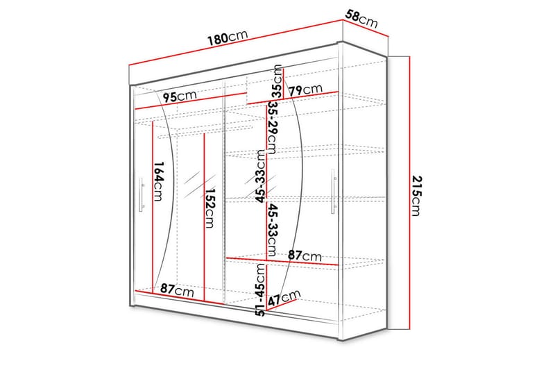 Prag Garderobe med Speil 180x215 cm - Hvit - Oppbevaring - Klesoppbevaring - Garderober & garderobesystem