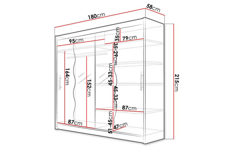 Prag Garderobe med Speil 180x215 cm - Hvit - Oppbevaring - Klesoppbevaring - Garderober & garderobesystem