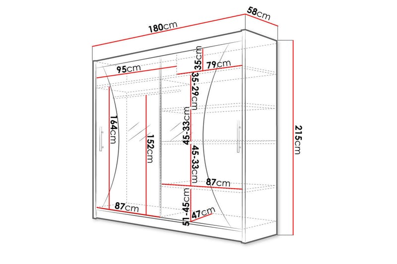 Prag Garderobe med Speil 180x215 cm - Svart - Oppbevaring - Klesoppbevaring - Garderober & garderobesystem