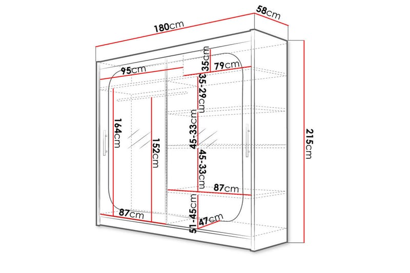 Prag Garderobe med Speil 180x215 cm - Svart - Oppbevaring - Klesoppbevaring - Garderober & garderobesystem