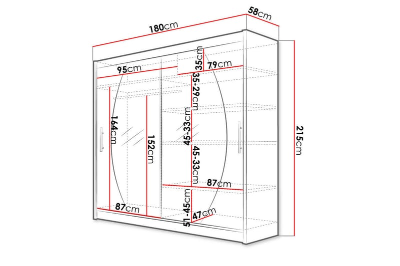 Prag Garderobe med Speil 180x215 cm - Svart - Oppbevaring - Klesoppbevaring - Garderober & garderobesystem