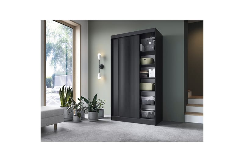 Prescco Garderobe 120x220 cm - Svart - Oppbevaring - Klesoppbevaring - Garderober & garderobesystem