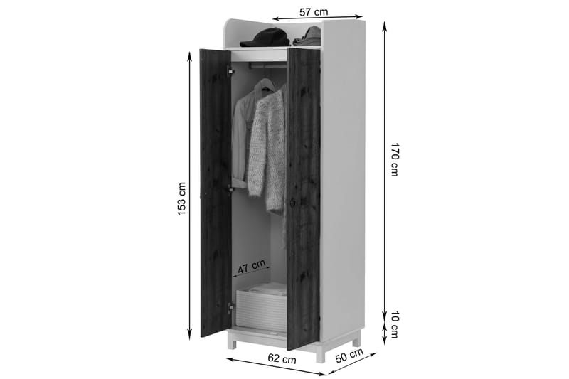 Shellake Garderobe 62x60 cm - Hvit/Natur - Oppbevaring - Klesoppbevaring - Garderober & garderobesystem