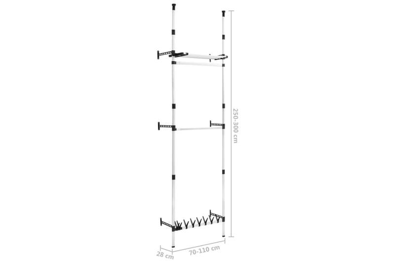 Teleskopisk garderobesystem med stenger & hylle aluminium - Oppbevaring - Klesoppbevaring - Garderober & garderobesystem