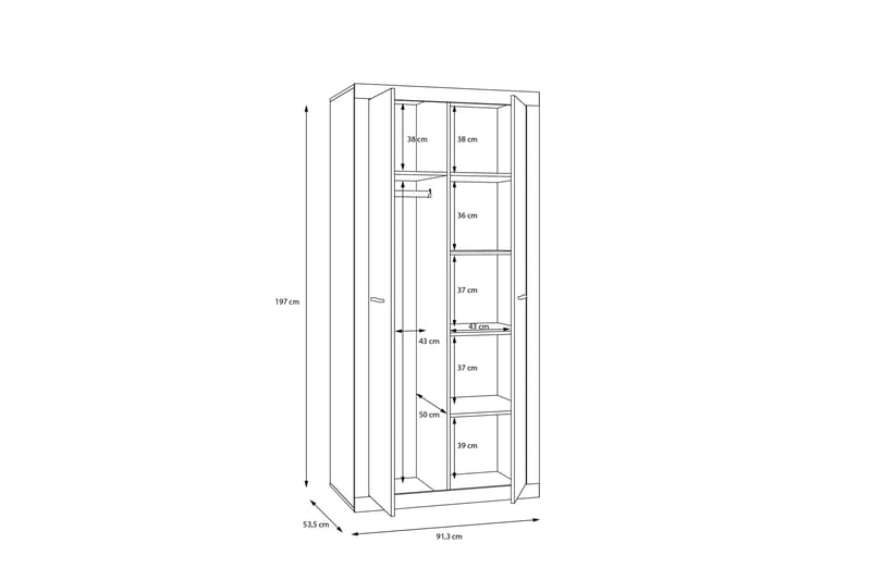 Tolovgrad Garderobe 54x92 cm - Grå/Hvit - Oppbevaring - Klesoppbevaring - Garderober & garderobesystem