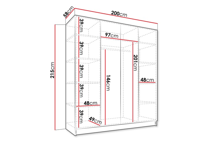 Vadstena Garderobe 200 cm - Hvit/Gull - Oppbevaring - Klesoppbevaring - Garderober & garderobesystem