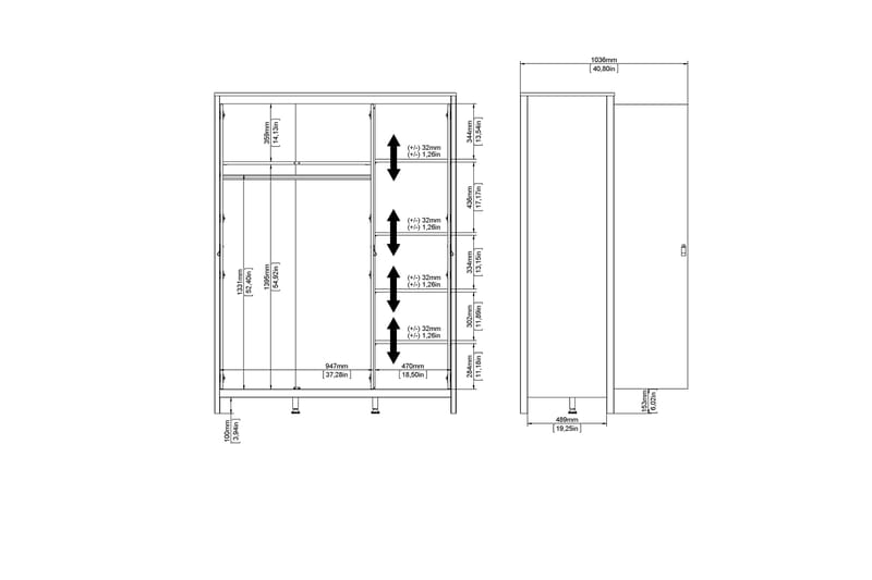 Vallvidera Garderobe 58x150 cm - Hvit - Oppbevaring - Klesoppbevaring - Garderober & garderobesystem