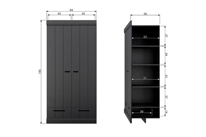 Varius Garderobe 94x53 cm 2 Dører - Furu/Svart - Oppbevaring - Klesoppbevaring - Garderober & garderobesystem