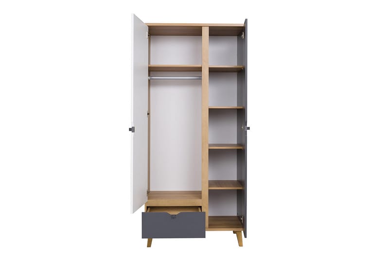 Vintra Garderobe 90 cm - Hvit/Grå/Tre - Oppbevaring - Klesoppbevaring - Garderober & garderobesystem