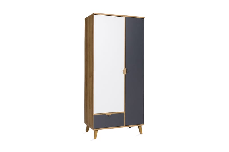 Vintra Garderobe 90 cm - Hvit/Grå/Tre - Oppbevaring - Klesoppbevaring - Garderober & garderobesystem