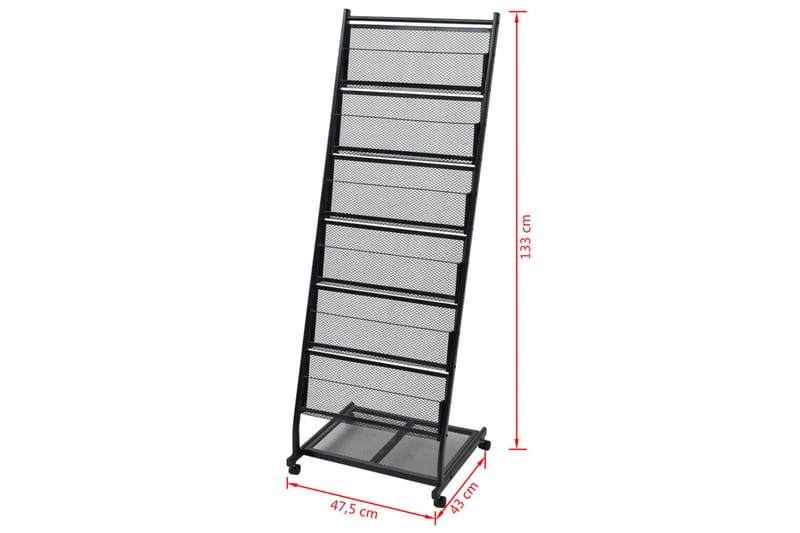 Magasinhylle 47,5x43x133 cm svart A4 - Svart - Oppbevaring - Oppbevaring til småting - Oppbevaringsstativ - Avisholdere