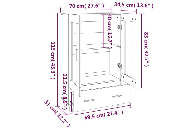 beBasic Highboard sonoma eik 70x31x115 cm konstruert tre - Brun - Oppbevaring - Oppbevaringsmøbler - Sideboard & skjenker