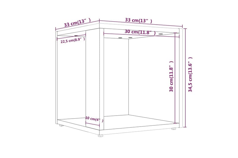 beBasic Sidebord brun eik 33x33x34,5 cm konstruert tre - Brun - Oppbevaring - Oppbevaringsmøbler - Sideboard & skjenker