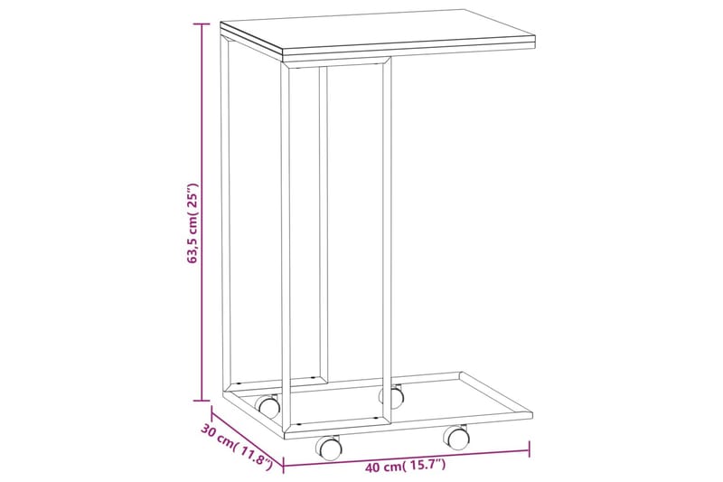 beBasic Sidebord med hjul hvit 40x30x63,5 cm konstruert tre - Hvit - Oppbevaring - Oppbevaringsmøbler - Sideboard & skjenker