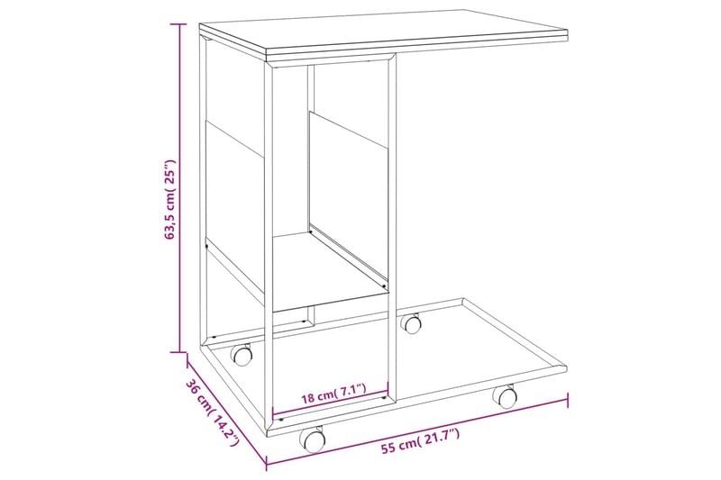 beBasic Sidebord med hjul hvit 55x36x63,5 cm konstruert tre - Hvit - Oppbevaring - Oppbevaringsmøbler - Sideboard & skjenker