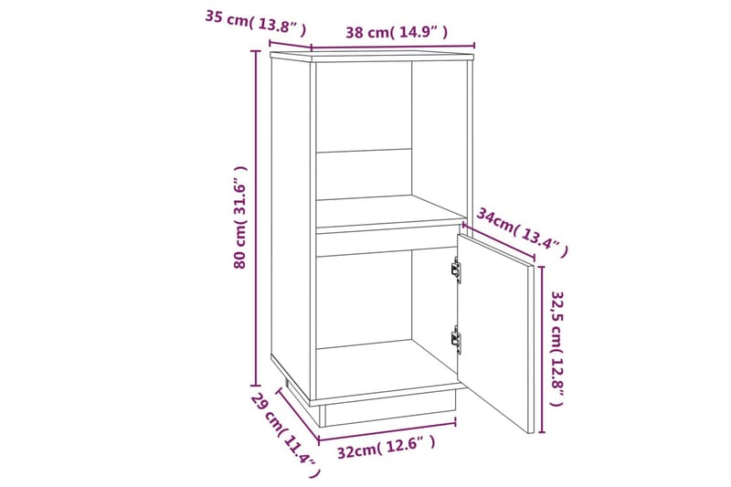 beBasic Skjenk 38x35x80 cm heltre furu - Brun - Oppbevaring - Oppbevaringsmøbler - Sideboard & skjenker