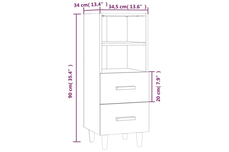 beBasic Skjenk betonggrå 34,5x34x90 cm konstruert tre - GrÃ¥ - Oppbevaring - Oppbevaringsmøbler - Sideboard & skjenker