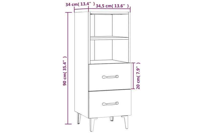 beBasic Skjenk betonggrå 34,5x34x90 cm konstruert tre - GrÃ¥ - Oppbevaring - Oppbevaringsmøbler - Sideboard & skjenker