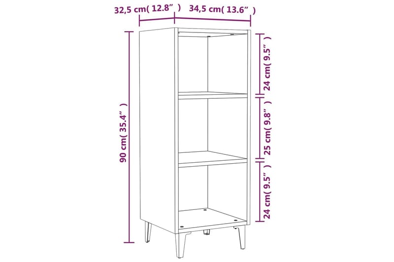 beBasic Skjenk brun eik 34,5x32,5x90 cm konstruert tre - Brun - Oppbevaring - Oppbevaringsmøbler - Sideboard & skjenker