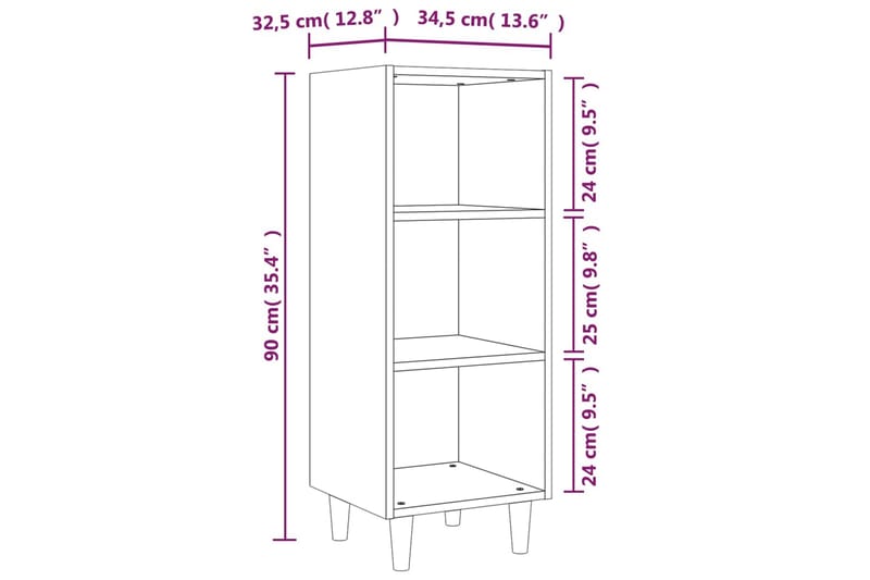 beBasic Skjenk brun eik 34,5x32,5x90 cm konstruert tre - Brun - Oppbevaring - Oppbevaringsmøbler - Sideboard & skjenker