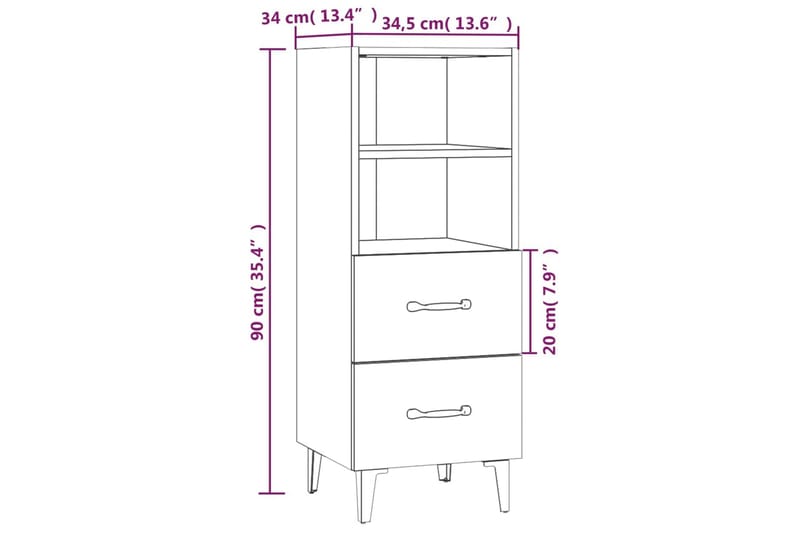 beBasic Skjenk brun eik 34,5x34x90 cm konstruert tre - Brun - Oppbevaring - Oppbevaringsmøbler - Sideboard & skjenker