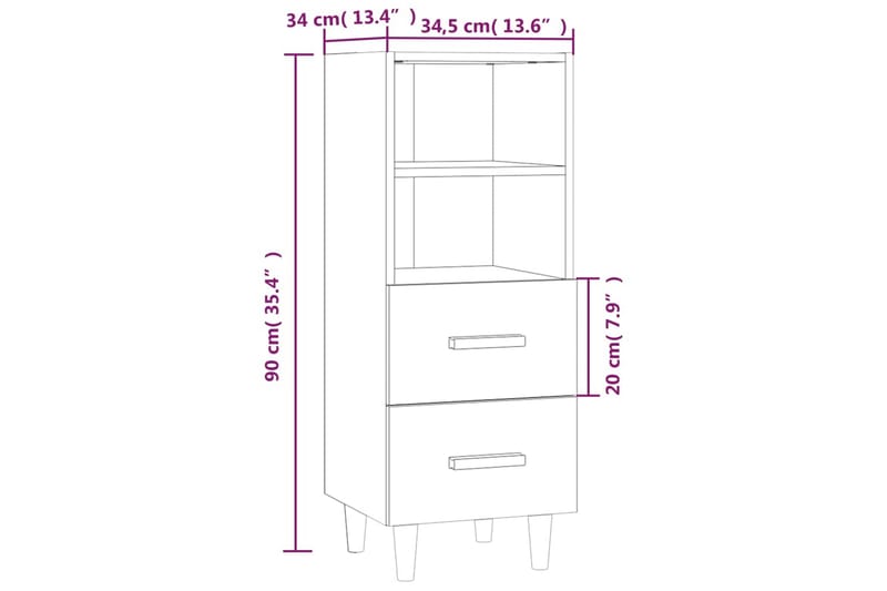 beBasic Skjenk brun eik 34,5x34x90 cm konstruert tre - Brun - Oppbevaring - Oppbevaringsmøbler - Sideboard & skjenker