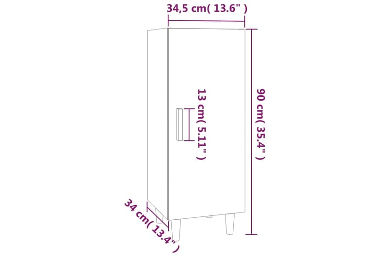 beBasic Skjenk brun eik 34,5x34x90 cm konstruert tre - Brun - Oppbevaring - Oppbevaringsmøbler - Sideboard & skjenker