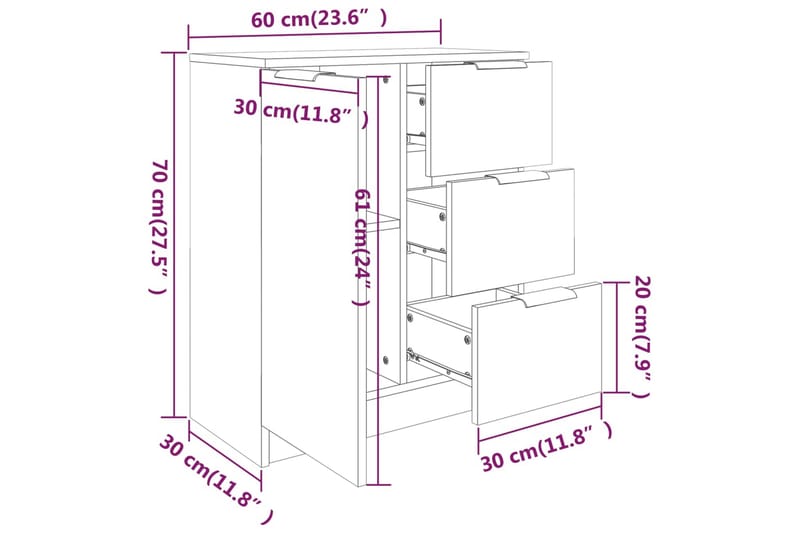 beBasic Skjenk brun eik 60x30x70 cm konstruert tre - Brun - Oppbevaring - Oppbevaringsmøbler - Sideboard & skjenker