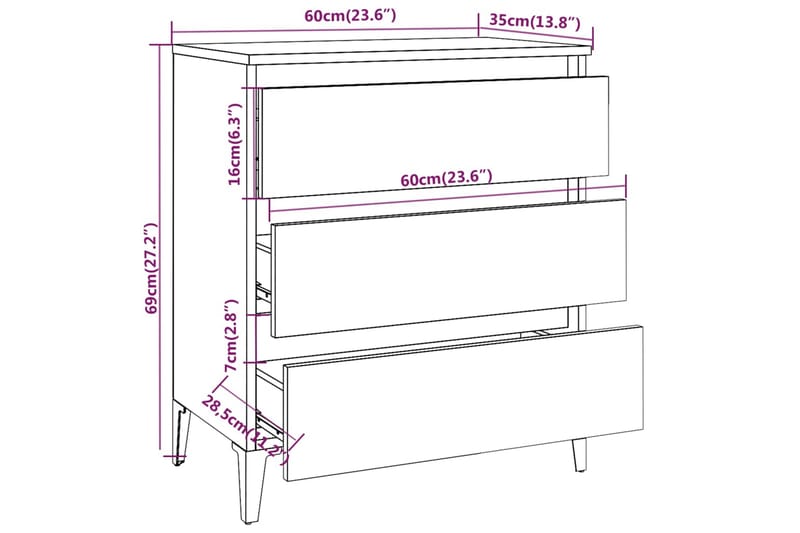 beBasic Skjenk brun eik 60x35x69 cm konstruert tre - Brun - Oppbevaring - Oppbevaringsmøbler - Sideboard & skjenker