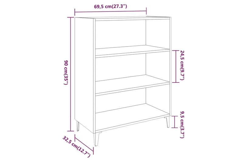 beBasic Skjenk brun eik 69,5x32,5x90 cm konstruert tre - Brun - Oppbevaring - Oppbevaringsmøbler - Sideboard & skjenker