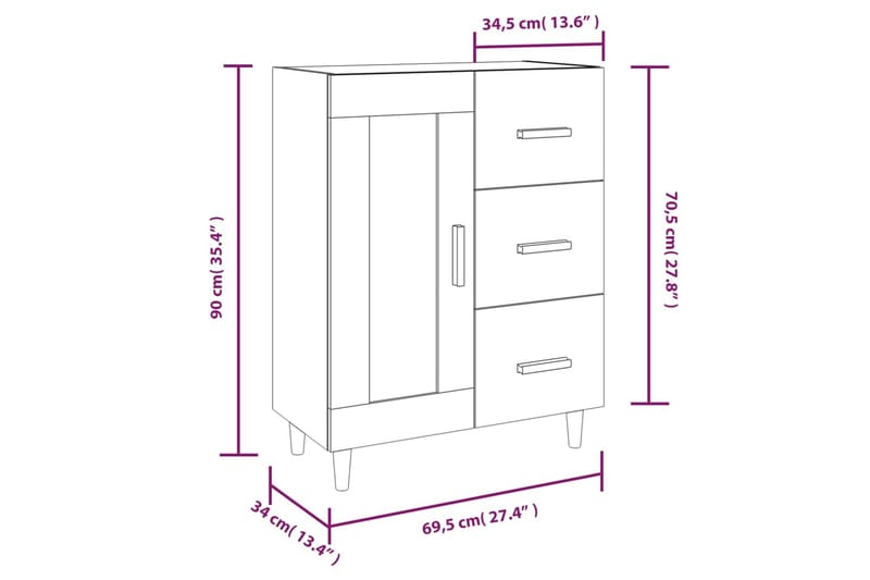 beBasic Skjenk brun eik 69,5x34x90 cm konstruert tre - Brun - Oppbevaring - Oppbevaringsmøbler - Sideboard & skjenker