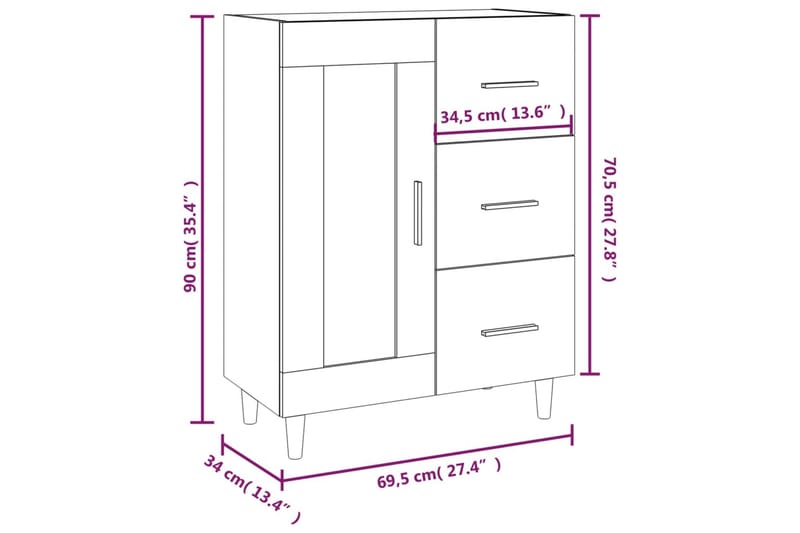 beBasic Skjenk høyglans hvit 69,5x34x90 cm konstruert tre - Hvit - Oppbevaring - Oppbevaringsmøbler - Sideboard & skjenker