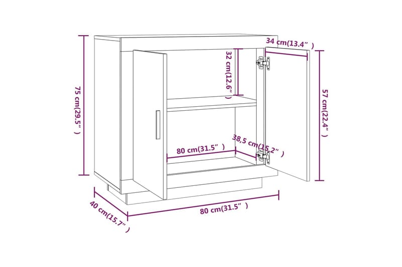 beBasic Skjenk høyglans hvit 80x40x75 cm konstruert tre - Hvit - Oppbevaring - Oppbevaringsmøbler - Sideboard & skjenker