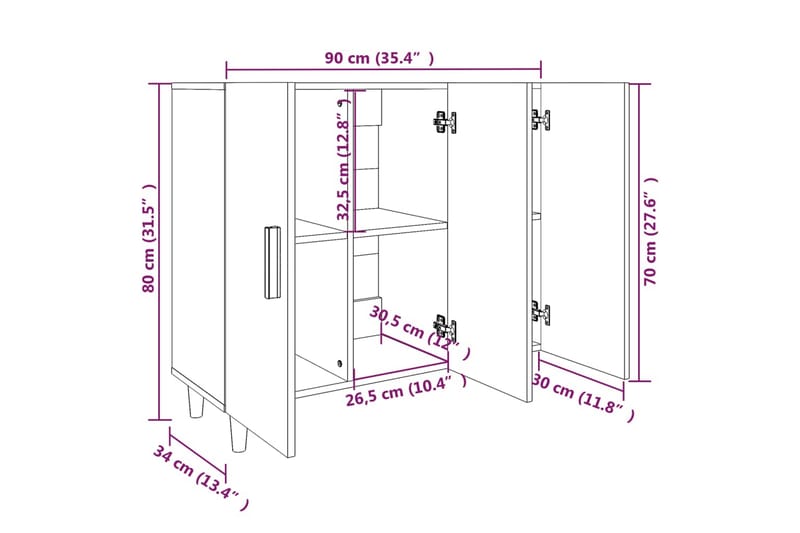 beBasic Skjenk høyglans hvit 90x34x80 cm konstruert tre - Hvit - Oppbevaring - Oppbevaringsmøbler - Sideboard & skjenker