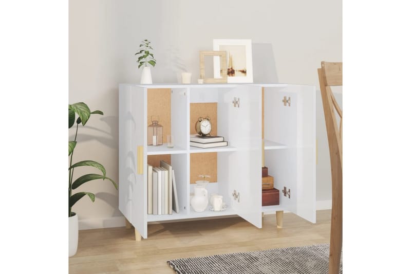 beBasic Skjenk høyglans hvit 90x34x80 cm konstruert tre - Hvit - Oppbevaring - Oppbevaringsmøbler - Sideboard & skjenker